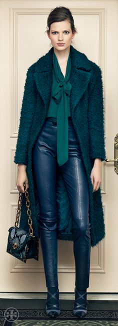 There's that #colour again #teal by @ToryBurch Leather Pant, Business Outfit, Look Chic, Passion For Fashion, Leather Fashion