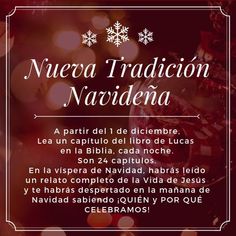 a red and white christmas card with snowflakes in the background that says nuevera tradicion naviddena