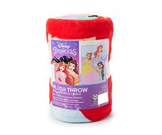 the disney princess plush throw is red and white