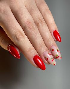 Cherry Nail Designs Summer, Cherry Nail Art, Red Acrylic Nails, Cherry Nails, Pink Nail Art, Bold Style, Minimalist Nails, Dream Nails, Fire Nails