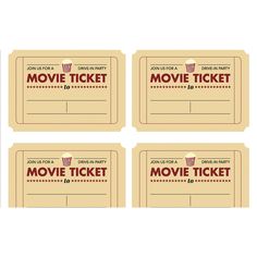 four movie ticket cards with popcorn on them