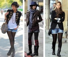 denim-shorts-with-tights Leggings Under Shorts, Looks Com Short, Black Tights Outfit, Look Grunge, How To Wear Leggings, Winter Shorts, Winter Skirt Outfit