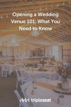 an event venue with white tables and chairs