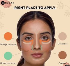 How To Apply Corrector, Orange Concealer How To Apply, Face Makeup Guide, Best Foundation For Acne, Best Foundation Makeup, Face Contouring Makeup, Dewy Foundation, Makeup Brushes Guide