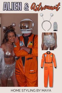 couples Halloween costumes, alien and astronaut costumes, aliens halloween costumes Astronaut Couple Costume, Astronaut And Alien Costume Couples, Cowboy Couple Costume, Astronaut Halloween Costume, Astronaut Halloween, Rave Halloween Costumes, Alien Astronaut, Easy Couple Halloween Costumes