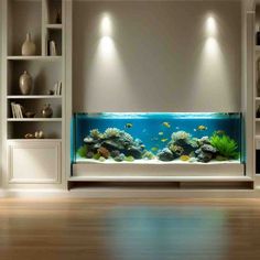 an aquarium in the middle of a living room