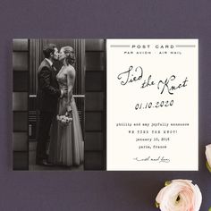 an image of a wedding card with the word save the date on it and flowers