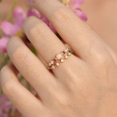 Crafted to give you that positive celestial vibe - the ring has the Opal daintily sited and beaming like a full moon, while gravitating towards the Pink Tourmaline and White Topaz to give you a supernatural sparkle. ✦ Available in both 14K yellow gold vermeil (14K yellow gold plated over a sterling silver base) and 10K solid yellow gold. Yellow Topaz Ring, Bff Rings, Celestial Ring, Tourmaline Ring, Shop Engagement Rings, Topaz Gemstone, Topaz Ring, White Topaz, Pink Tourmaline