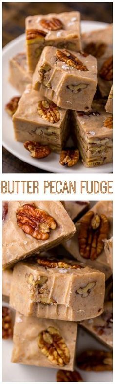 there are several pieces of pecan fudge on the plate