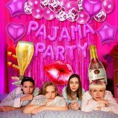 PRICES MAY VARY. 16" "PAJAMA PARTY" balloon set as shown! Suitable for any party! Great for backdrops, table decorations and more! Suitable for slumber parties, pajama parties, spa parties, sleepover parties! Have fun PACKAGE INCLUDES : You will get 19 pieces of products, including 5 pink latex balloons, 5 clear balloons,1 16-inch "PAJAMA PARTY" balloon. 2 heart balloons, 2 star balloons, 1 lip logo balloon, 1 gold wine glass balloon, 1 champagne wine bottle balloon, 1 WxH = 3.2ft x 6ft tassel c Pajama Party Decor, Lip Logo, Spa Party, Slumber Party, Pajama Party, Party Banner, Party Balloons, Party Decor, Balloons