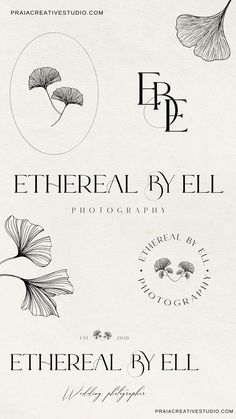 the logo for ethereal by ell photography is shown in black and white, with an