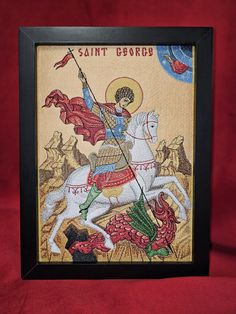 an image of saint george on a white horse