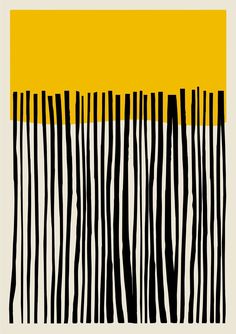 an abstract painting with black and yellow stripes