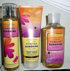 ad eBay - 8 oz Fine Fragrance Mist. SUNSHINE FOREVER. 8 oz Ultimate Hydration Body Cream with Shea Butter & Hyaluronic Acid. From Bath & Body Works. 10 oz Body Wash Gel with Pro-Vitamin B5 and Aloe. Receive 1 each. Smell Goods, New 2023, Vitamin B5, Forever New, Body Products