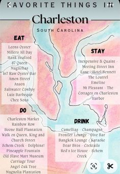 a map with the names and locations of charleston, south carolina on it's side