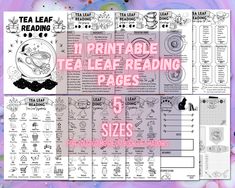 This printable guide is pretty much a course in reading tea leaves or Tasseography, its great for anyone whether you are just trying to impress your friends, to those considering a career in divination and fortune telling. This set breaks down how to read tea leaves, what to look for, and meanings for 4 pages of symbols that you may find in a cup. I have taken over 20 years of my personal experience and turned it into printable sets of pages for others who are interested in divination, fortune t Tea Leaf Reading Symbols, Read Tea Leaves, Witchy Tea, Tea Leaf Reading, Reading Tea Leaves, Tea Reading