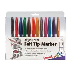 six different colored markers in a package