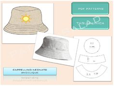 the pattern for a hat with sun on it is shown in three different colors and sizes