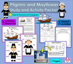 the pilgrim's and mayflower study and activity packet is shown in this image