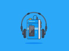 headphones and an mp3 player on a blue background