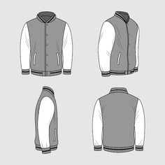 three different views of a jacket with sleeves and buttons on the front, back and side