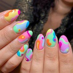 Nail Art & Nail Design Phycadelic Nail Art, Nail Ideas Crazy, Crazy Colorful Nails, Weird Nails Design, Crazy Nail Designs Creative, Summer Abstract Nails, Fun Nail Designs Creative, 80s Nail Designs, Weird Nail Art