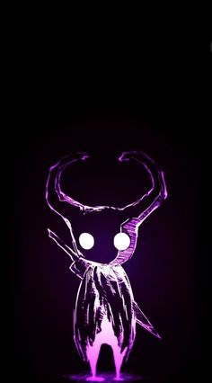 a purple light that looks like an animal with big eyes and horns on it's head