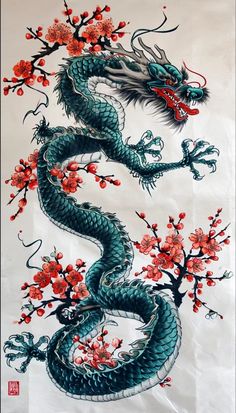 Long Dragon Reference, Korean Dragon Art, Year Of Dragon Tattoo, Watercolor Dragon Tattoo, Dragon Colors, Chinese Zodiac Tattoo, Elegant Pictures, Traditional Japanese Dragon, Dragon Thigh Tattoo