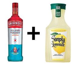 two bottles of lemonade and a bottle of vodka are shown next to each other