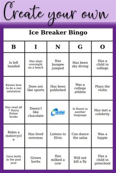 an ice breaker bingo game with the words create your own