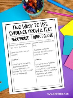 two ways to use evidence from a text paraphrase direct quote on the subject