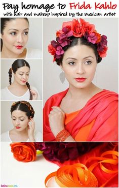 Get the look: Frida Kahlo-Inspired Hair: How to beautifully pay homage to one of the greatest Mexican artists of our time Frida Kahlo Style, Creative Costumes, Mexican Artists, Mexican Dresses, Easy Braids, Low Ponytail, Costume Makeup, Mexican Style