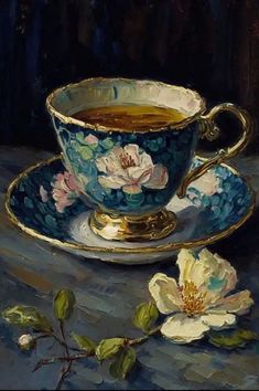 a painting of a tea cup and saucer