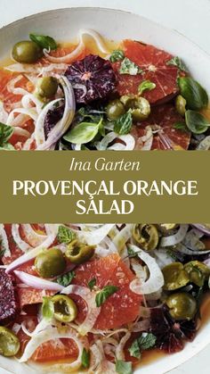 Ina Garten Provençal Orange Salad Cranberry Orange Salad, Orange Salad Recipes, Basil Olive Oil, Olive Salad, Red Onion Relish, Onion Relish, Fruit Salads, Orange Salad, Spanish Onion