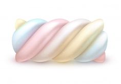 three pastel colored balls are lined up in a row on a white background,