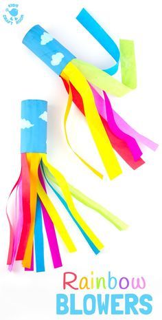 colorful streamers with the words rainbow blowers written below them on a white background