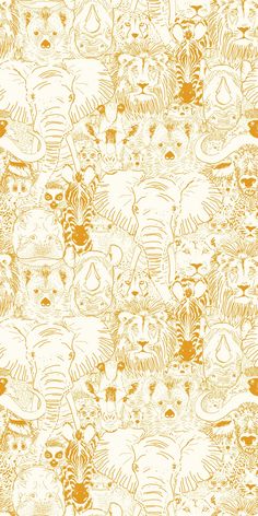 an orange and white background with many different animals on it's sides, including cats