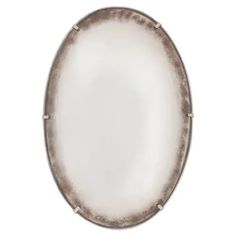 an oval white plate with silver trim