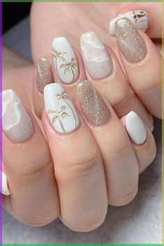 Christmas Nail Art Inspiration for Short Nails Step Up Your Christmas 2023 | Winter Nail Inspo Tropical Nail Designs, Palm Nails, Cruise Nails, Beach Nail Designs, Beachy Nails, Unghie Sfumate, Tropical Nails, Summery Nails, Vacation Nails