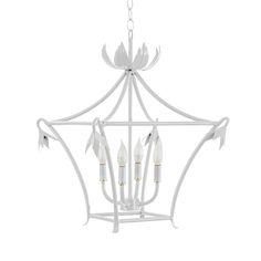 a white chandelier with four lights hanging from it's center point,