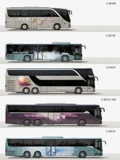 four different types of buses are shown in this graphic above the image is an info sheet