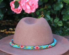 Blue Vogue Sambboho Hatband Beaded Hats, Navajo Pattern, Beaded Hat Bands, Beaded Dog Collar, Chapeau Cowboy, Beaded Hat, Western Hat, Leather Hat, Feather Hat