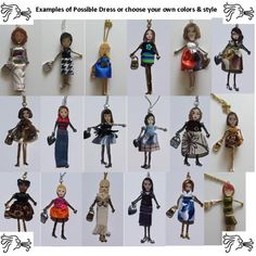 many different types of dolls are shown together