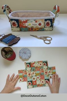 two pictures showing the process of making a purse