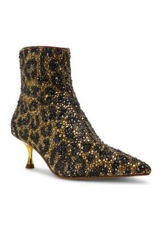 Sitting atop a structural heel, these pointed-toe boots from Betsey Johnson glamorize any look. | Betsey Johnson Women's Ash Boots, 8M Ash Boots, Faux Fur Handbag, Blue By Betsey Johnson, Dress Booties, Pointed Toe Boots, Rhinestone Dress, Brown Leopard, 5 Inch Heels, Kitten Heel