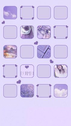 a purple background with many different pictures on it