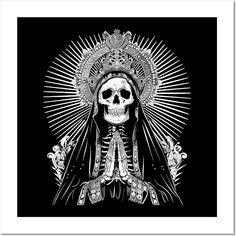 a black and white drawing of a skeleton wearing a headdress