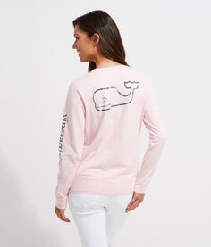 Casual cute! Throw on your new favorite long-sleeve tee any day of the week—You'll love how soft and breathable the cotton fabric is! Vineyard Vines Long Sleeve, Whale Print, White Caps, Womens Cashmere, Pocket Tee, Vineyard Vines, Printed Tees, Breathable Fabric, Flamingo