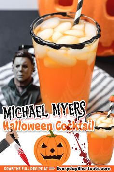 halloween cocktail with pumpkins and jack - o'- lanterns in the background for michael myers's halloween cocktail