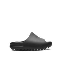 grey open toe slip-on style branded insole EVA midsole rubber sole Black Yeezy Slides, Yeezy Slides, Black Slides, Adidas Yeezy, Open Toe Sandals, Boys Shoes, Dream Shoes, Slides, Black Onyx